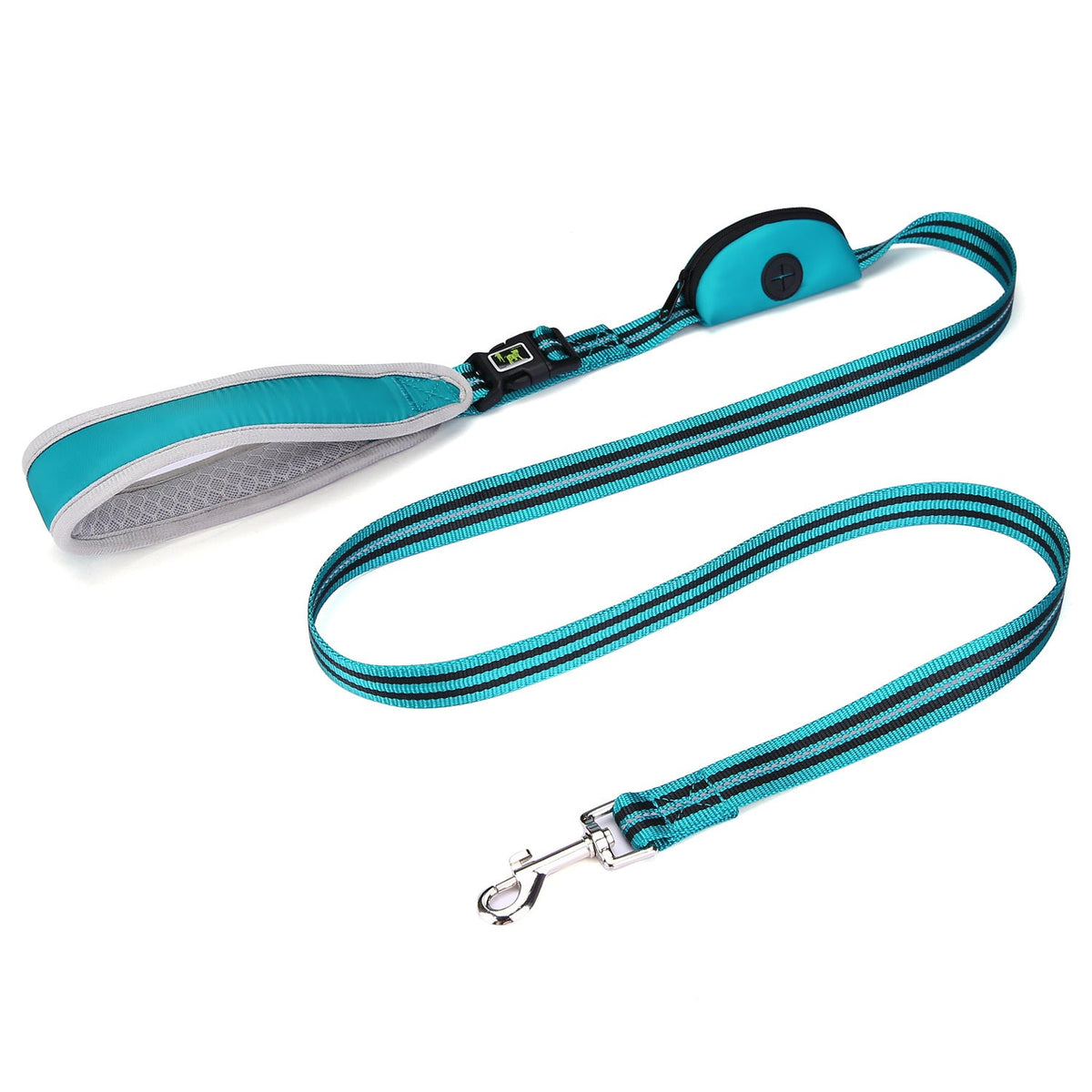 Nylon Combat Padded Leads Dog Leash with Double Padded Handles with Built in Poop Bag Holder Dispenser