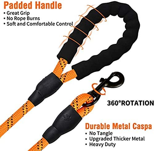 Fido N Feline 6 ft Padded Rope Dog Leash for Medium and Large Dogs - Orange