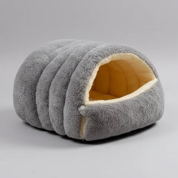 Kawaii Thermal Plush Pet Cave Bed – Cozy Enclosed Sleeping Bag House for Cats & Small Dogs (10 Colors)