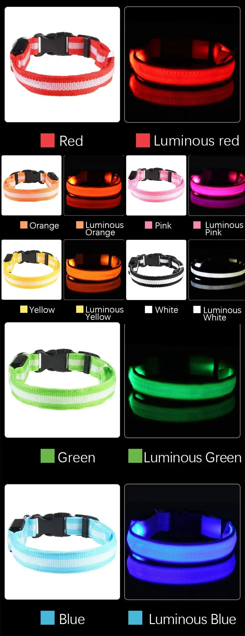 LED Dog Collar | Nylon Light-Up Safety Collar, Reflective Glow