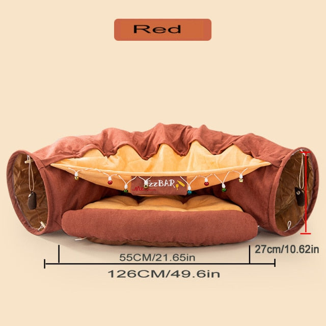 Collapsible Removable Cat Tunnel Tube With Cat Bed Set